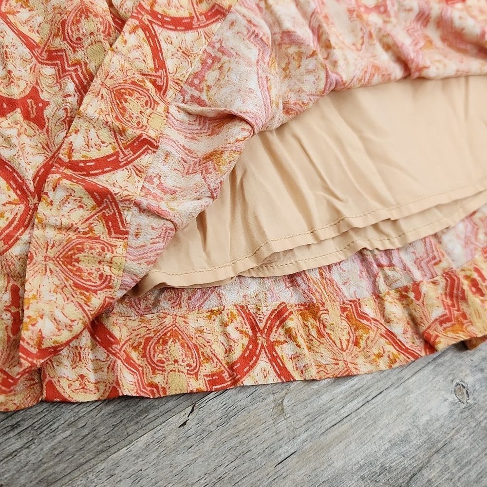 Free People Lovers Lane Orange Print Pleated Mini Skirt Buttons - Picture 3 of 6